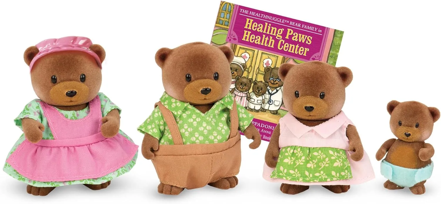 Li'l Woodzeez – Healthnuggle Bear Family Set – 4 Collectible Doll Figures with Storybook – Pretend Play Toy – Gift for Kids Age 3 