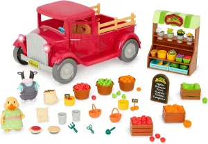 Li’l Woodzeez – Market Truck Playset with 2 Posable Doll Figures – Doll Playset Includes Animal Characters, Toy Truck, Miniature Food & Accessories – Pretend Play Gift Toy for Kids Age 3 
