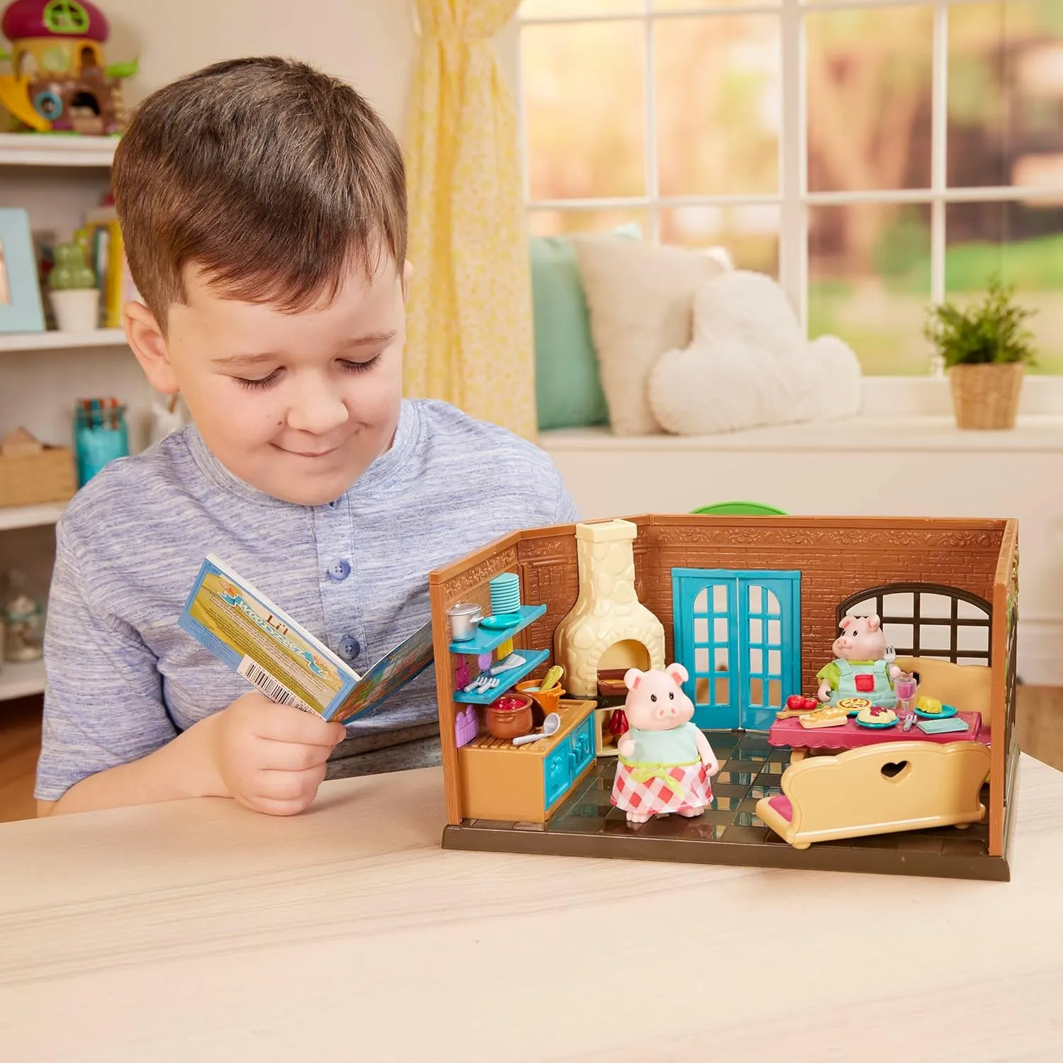 Li’l Woodzeez – Pass-The-Pasta Restaurant – 34Pcs Dollhouse Playset – 2 Posable Doll Figures & 1 Storybook Included – Miniature Furnitures & Accessories – Stackable Playset for Kids 3 
