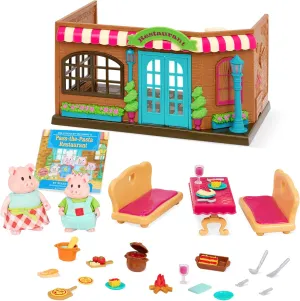 Li’l Woodzeez – Pass-The-Pasta Restaurant – 34Pcs Dollhouse Playset – 2 Posable Doll Figures & 1 Storybook Included – Miniature Furnitures & Accessories – Stackable Playset for Kids 3 