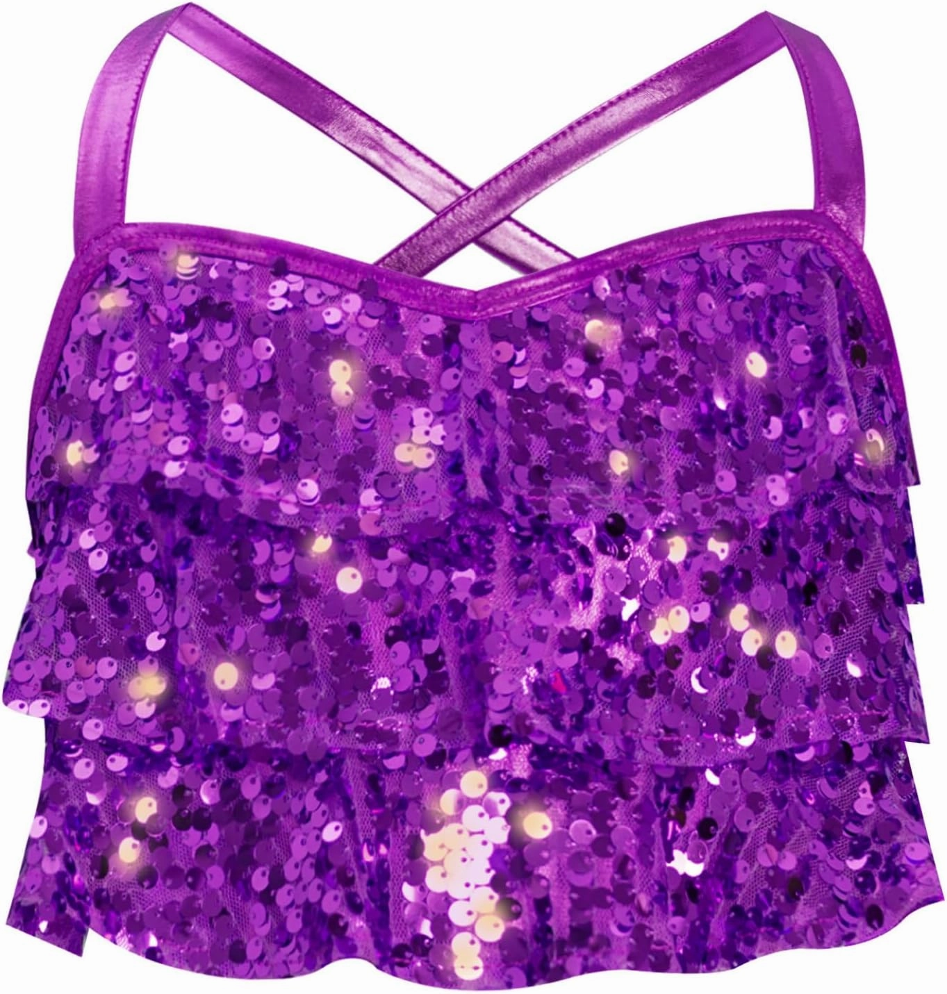 Linjinx Kids Girls Hip Hop Jazz Ballet Latin Rumba Salsa Samba Dance Outfits Sequin Camisole Crop Top and Skirts Set