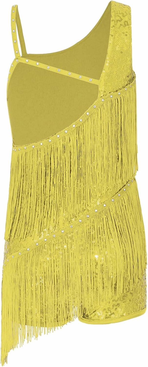 Linjinx Kids Girls Shiny Fringe Latin Dance Dress Ballet Jazz Tango Salsa Samba Ballroom Performance Costume