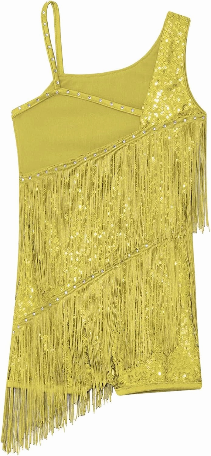 Linjinx Kids Girls Shiny Fringe Latin Dance Dress Ballet Jazz Tango Salsa Samba Ballroom Performance Costume