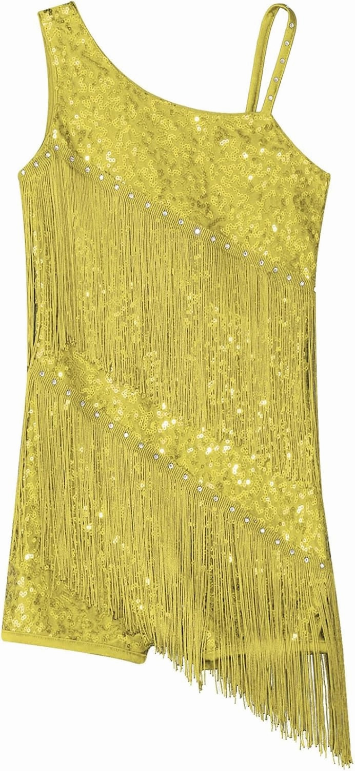 Linjinx Kids Girls Shiny Fringe Latin Dance Dress Ballet Jazz Tango Salsa Samba Ballroom Performance Costume