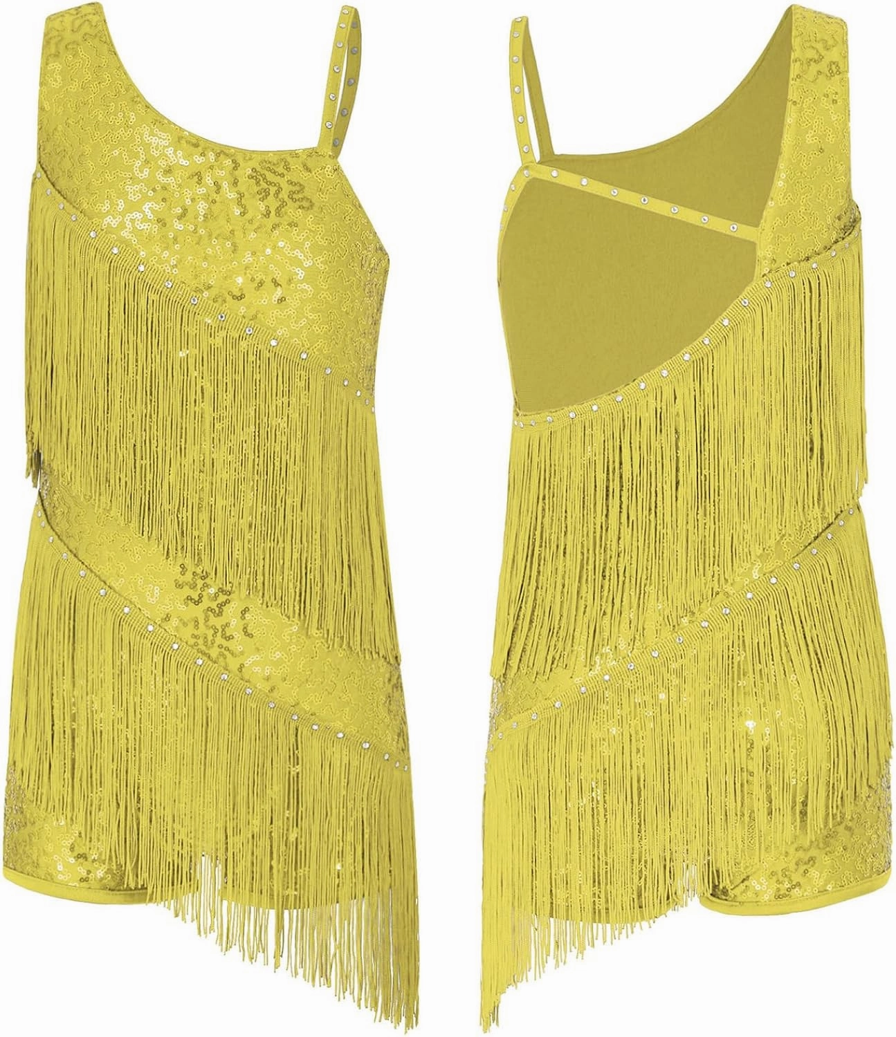 Linjinx Kids Girls Shiny Fringe Latin Dance Dress Ballet Jazz Tango Salsa Samba Ballroom Performance Costume