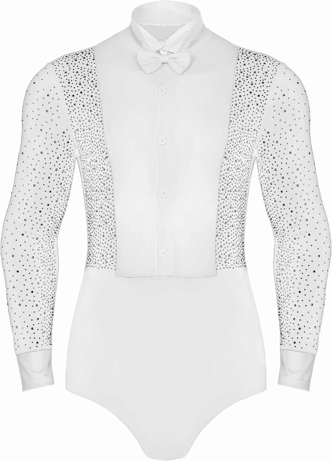 Linjinx Men's Shiny Latin Ballet Dance Shirt Leotard Ballroom Samba Salsa Bodysuit Costume with Bowtie