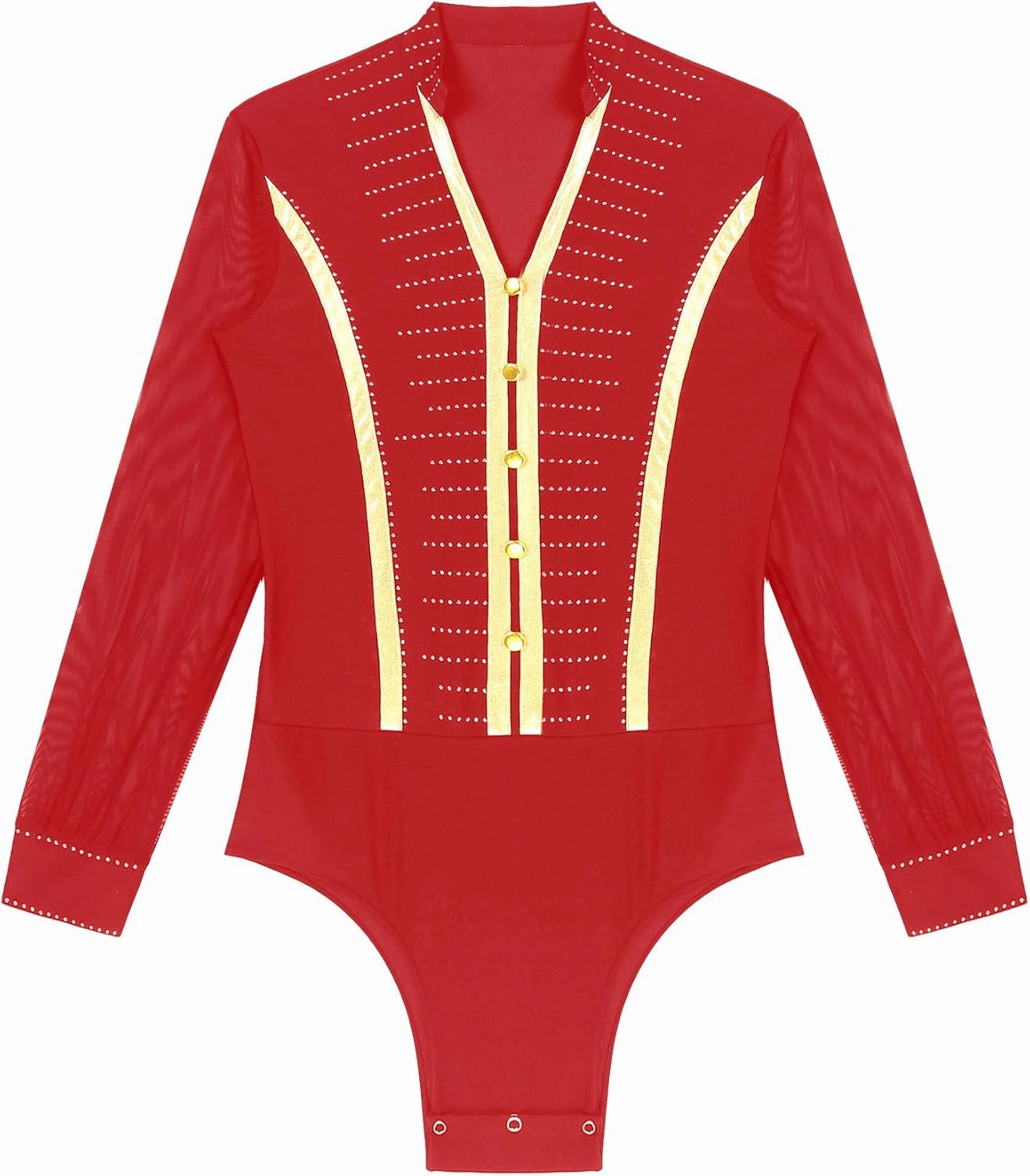 Linjinx Men's Shiny Rhinestones Dance Shirt Leotard Bodysuit Mesh Long Sleeve Ballroom Samba Latin Performance Costume