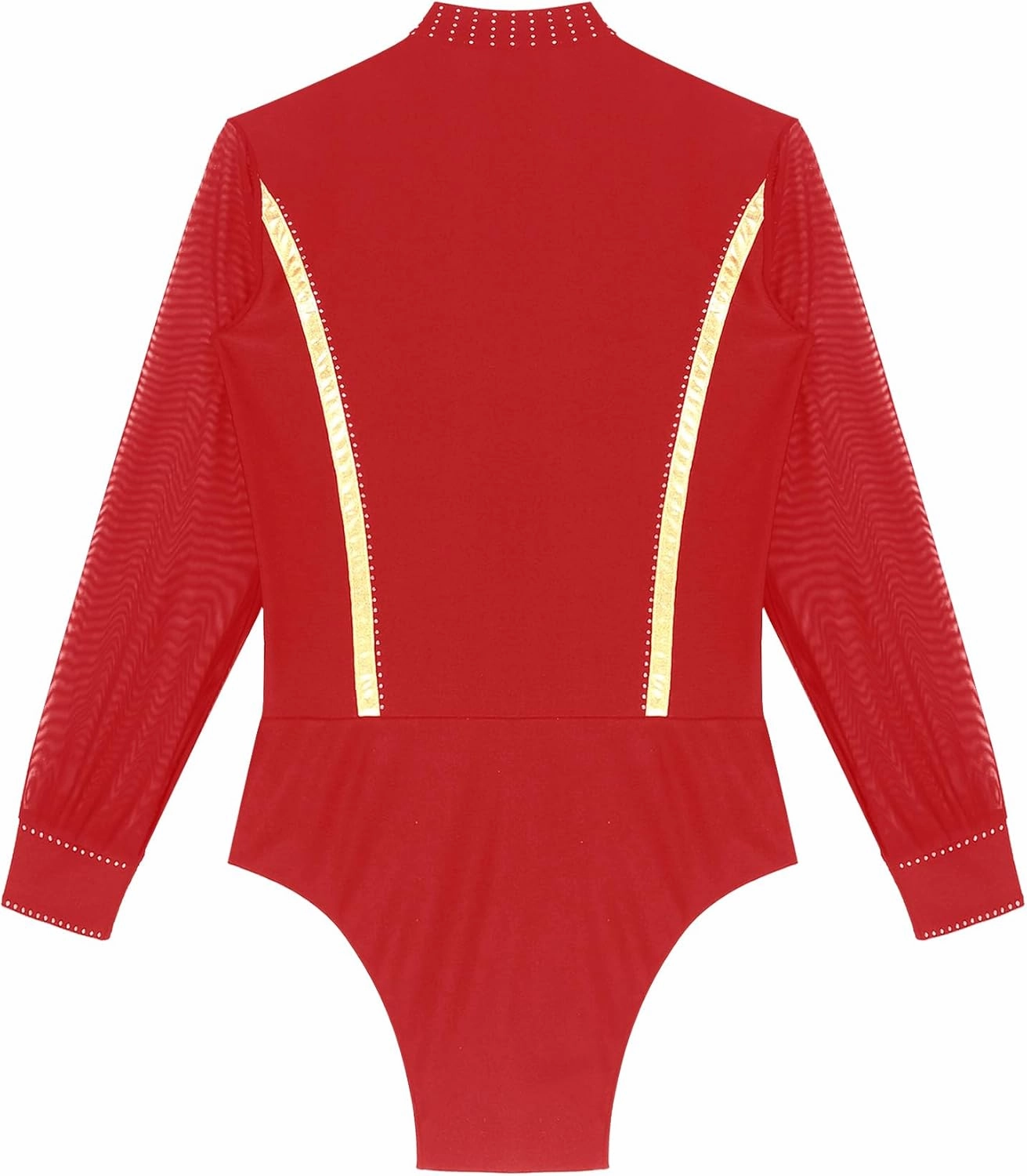 Linjinx Men's Shiny Rhinestones Dance Shirt Leotard Bodysuit Mesh Long Sleeve Ballroom Samba Latin Performance Costume