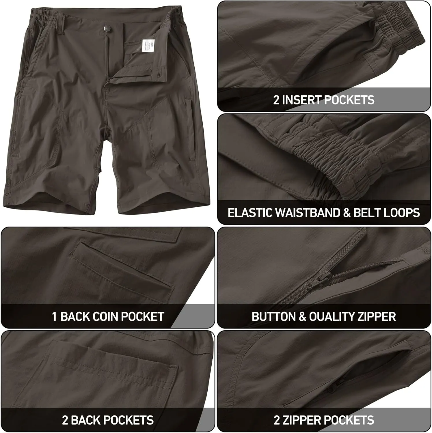 linlon Men's Hiking Cargo Shorts Quick Dry Lightweight Travel Shorts with Pockets for Fishing Camping