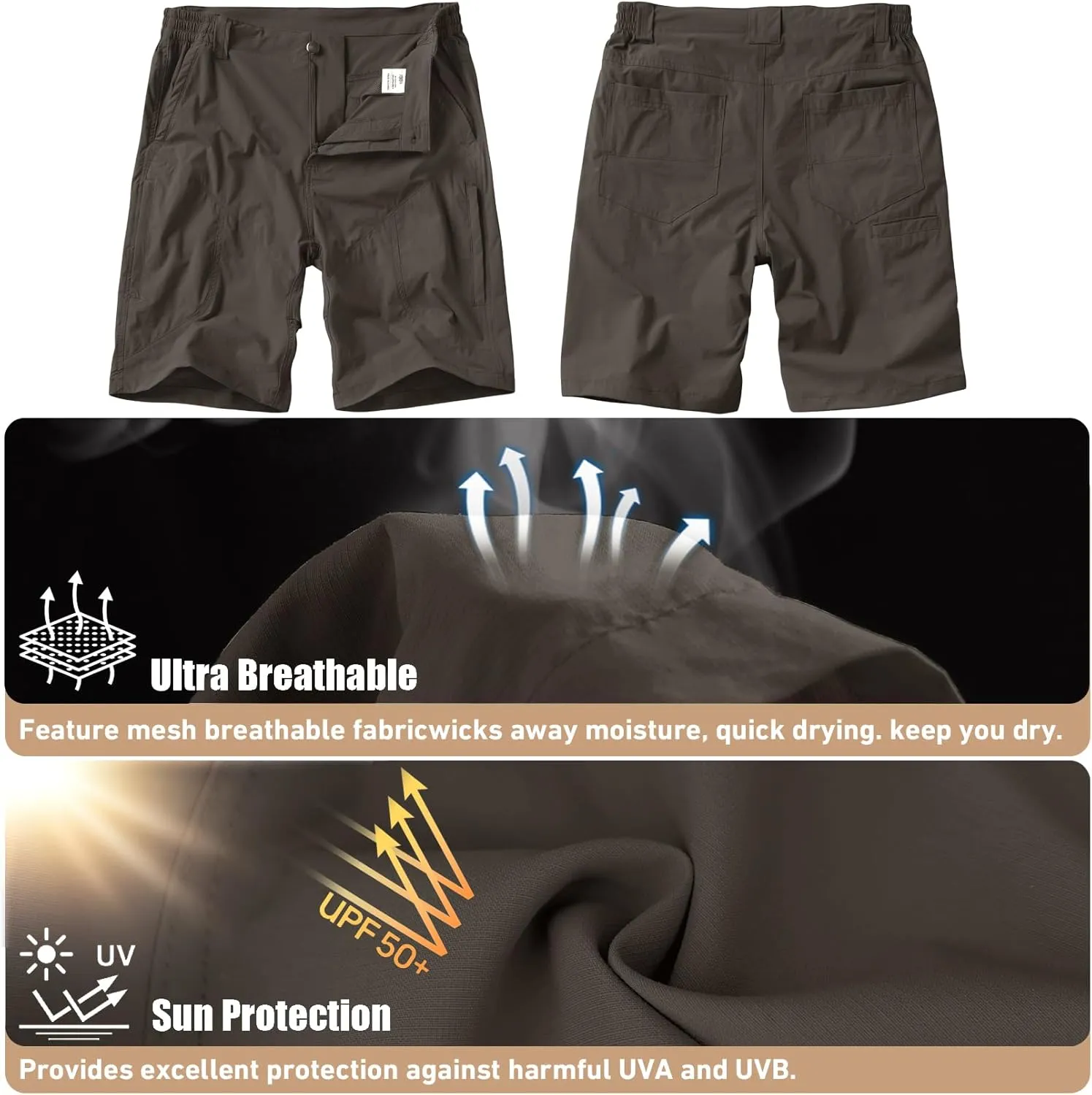 linlon Men's Hiking Cargo Shorts Quick Dry Lightweight Travel Shorts with Pockets for Fishing Camping