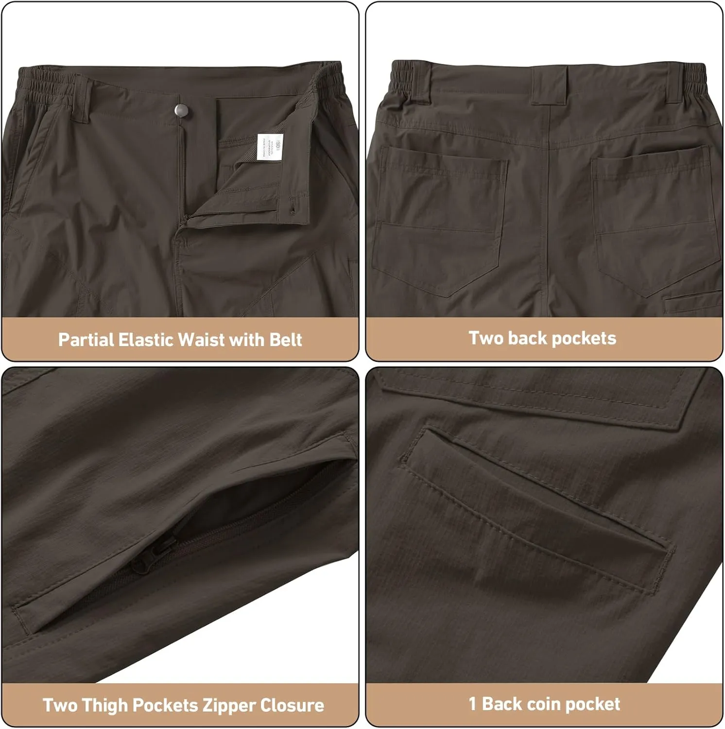 linlon Men's Hiking Cargo Shorts Quick Dry Lightweight Travel Shorts with Pockets for Fishing Camping