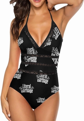 Literal Garbage One Piece Swimsuit Women Backless Hollow Adjustable Strap Bathing Suit V Neck Swimwear