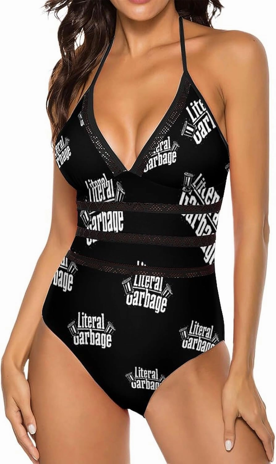 Literal Garbage One Piece Swimsuit Women Backless Hollow Adjustable Strap Bathing Suit V Neck Swimwear