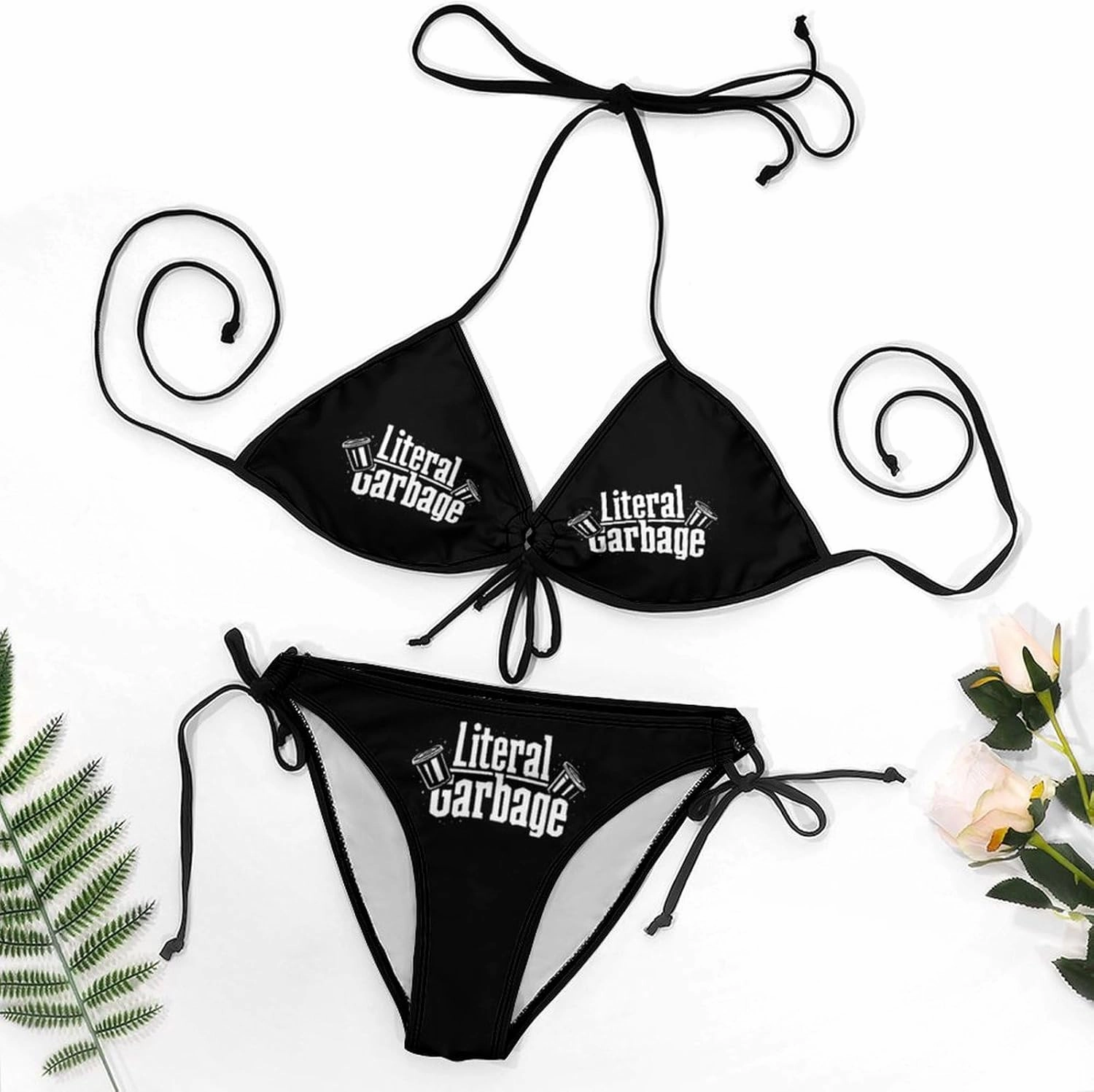 Literal Garbage Two Piece Swimsuit for Women Bathing Suit Bikini Sexy String Swimwear Triangle Tie Side Sets