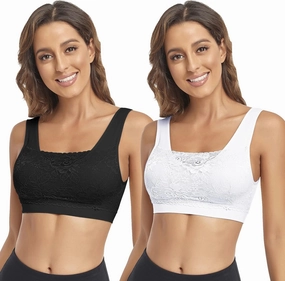 Litthing Lace Bralettes for Women Padded Sports Bra Seamless Plus Size Tank Tops Wirefree Comfort Yoga Cami T Shirt Bras