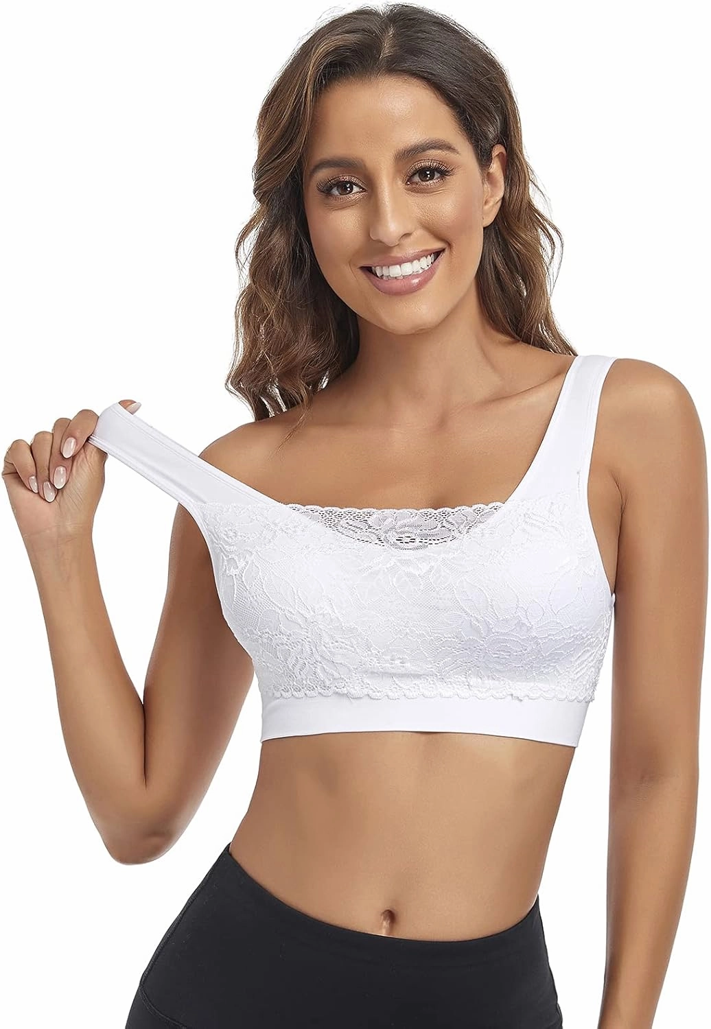 Litthing Lace Bralettes for Women Padded Sports Bra Seamless Plus Size Tank Tops Wirefree Comfort Yoga Cami T Shirt Bras