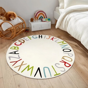 LIVEBOX Colorful Round Kids Rug for Nursery & Playroom - Washable ABC Rainbow Educational Rug (40", Multi Color)