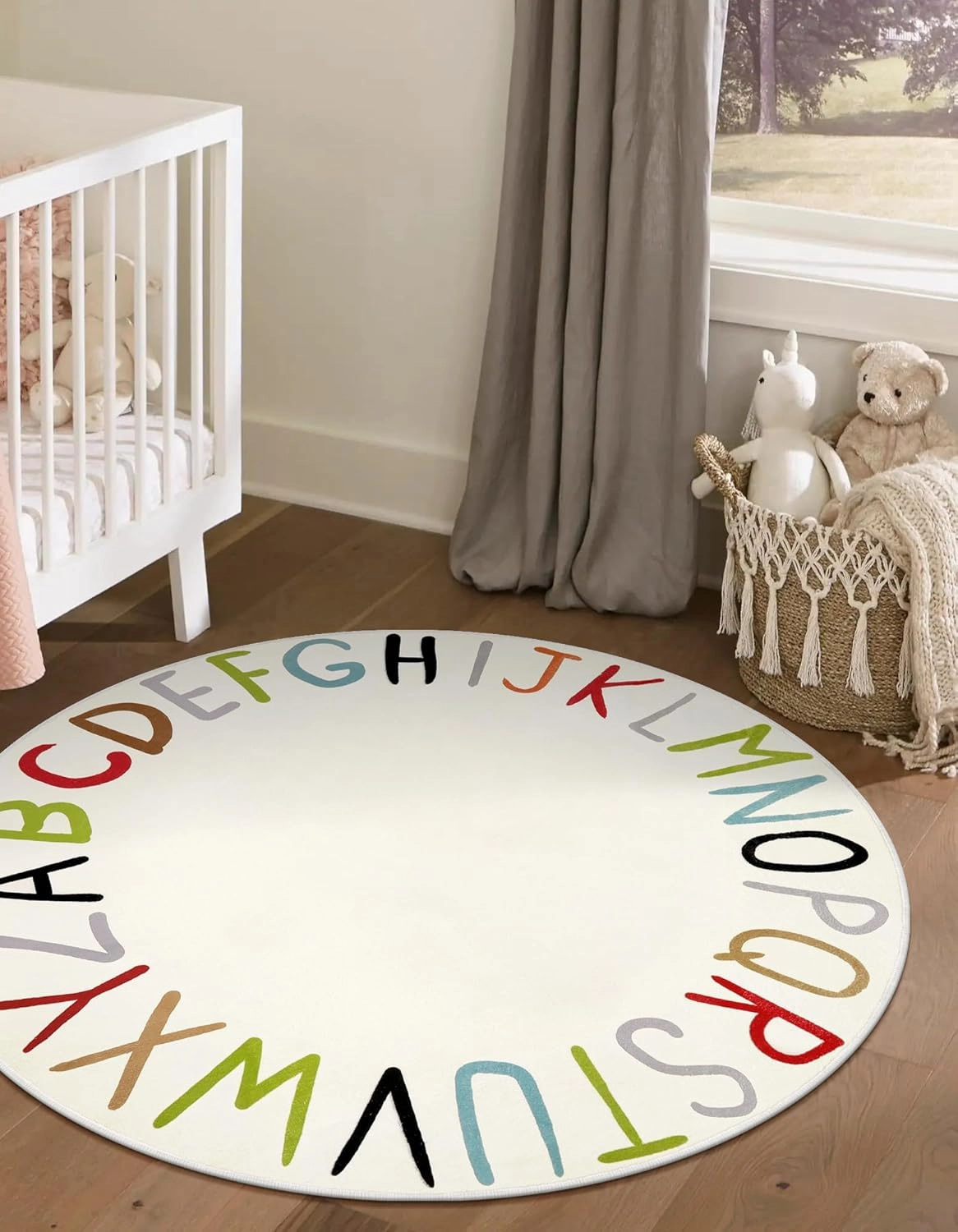 LIVEBOX Colorful Round Kids Rug for Nursery & Playroom - Washable ABC Rainbow Educational Rug (40", Multi Color)