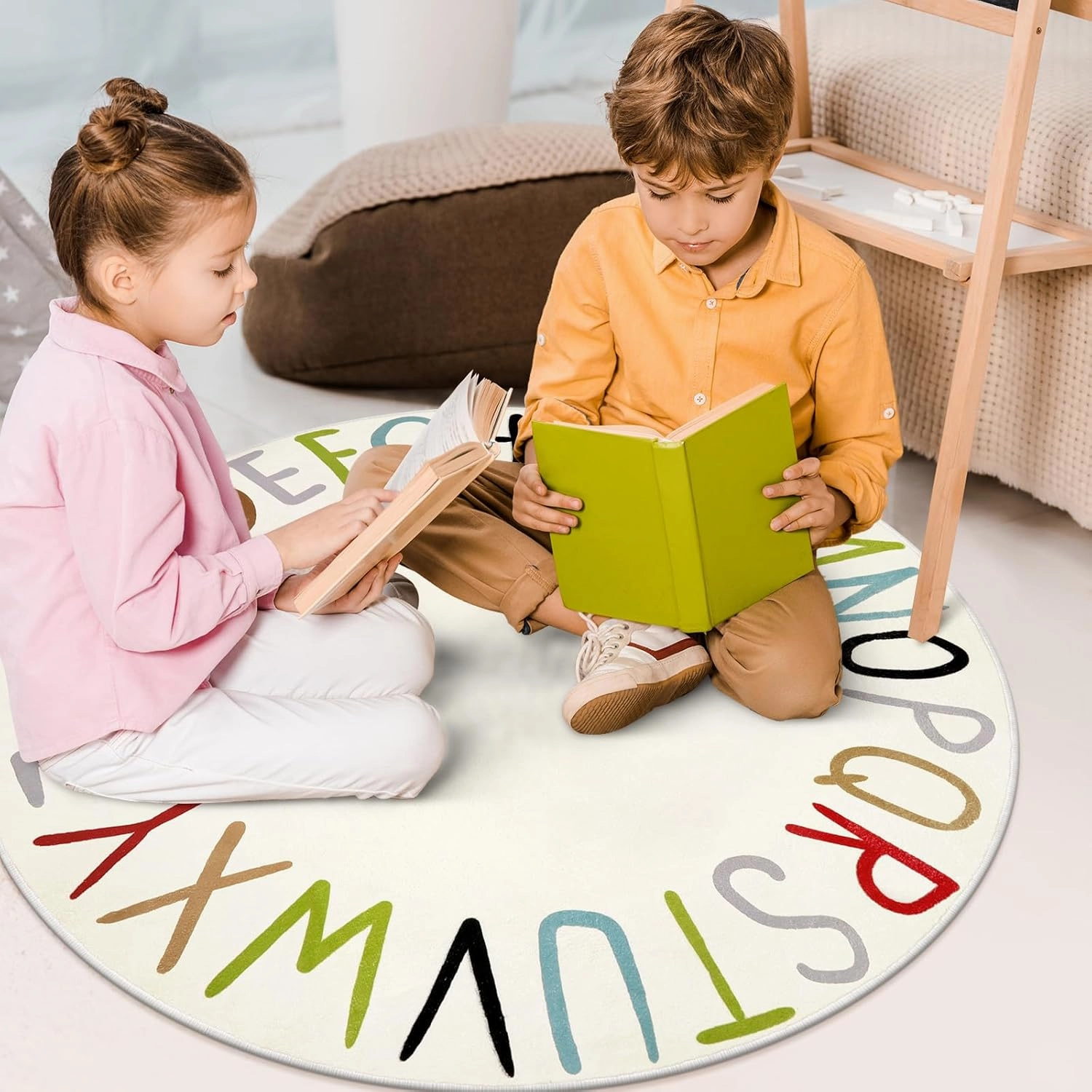 LIVEBOX Colorful Round Kids Rug for Nursery & Playroom - Washable ABC Rainbow Educational Rug (40", Multi Color)
