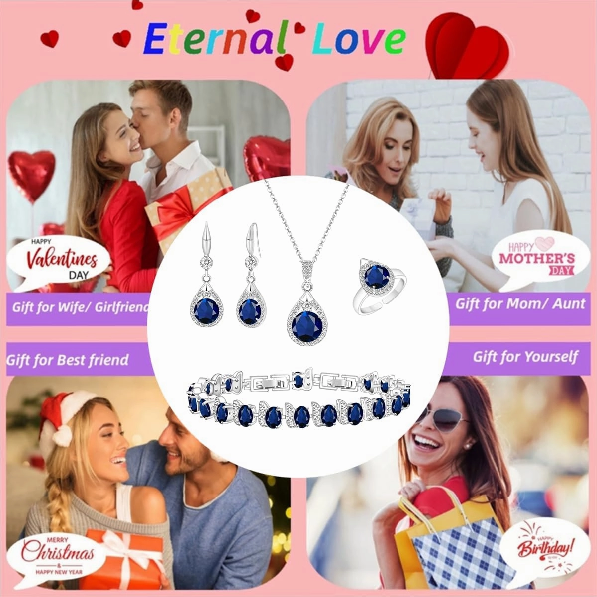 LMXXVJ Jewelry Set For Women,Platinum Plated Necklace Ring Earrings Bracelet Costume Jewelry Set Mother's Day Christmas Birthday Thanksgiving Day Gift for Mom/Wife