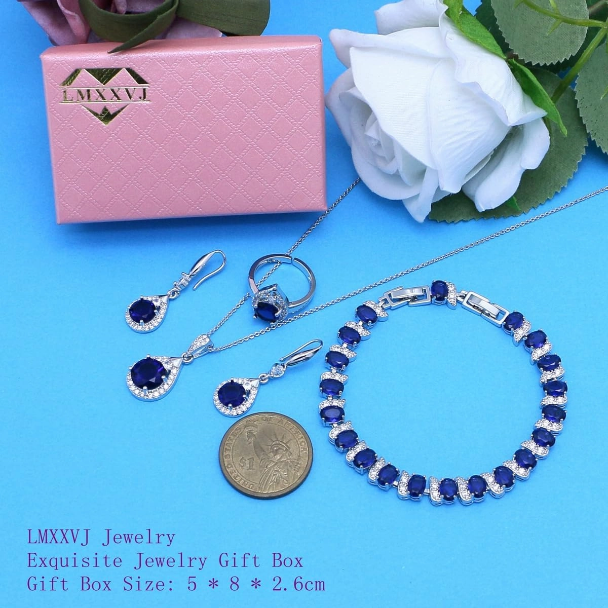 LMXXVJ Jewelry Set For Women,Platinum Plated Necklace Ring Earrings Bracelet Costume Jewelry Set Mother's Day Christmas Birthday Thanksgiving Day Gift for Mom/Wife