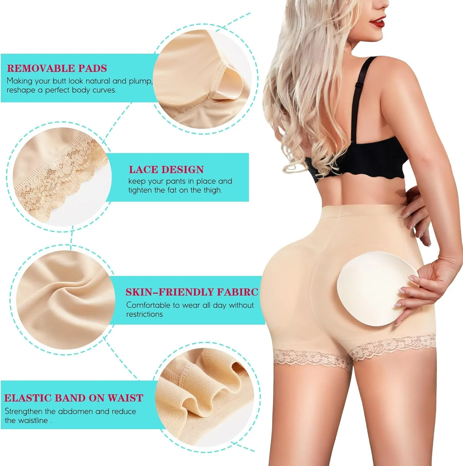 LODAY Womens Butt Lifter Padded Lace Panties Seamless Hip Enahncer Body Shaper Boyshort Underwear