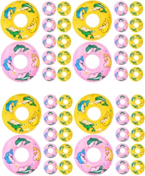 LOGOFUN 80 pcs Mini Swim Rings Miniature Swimming Rings Float Swimming Rings Toy for Dollhouse Pool Accessories - Pink Yellow