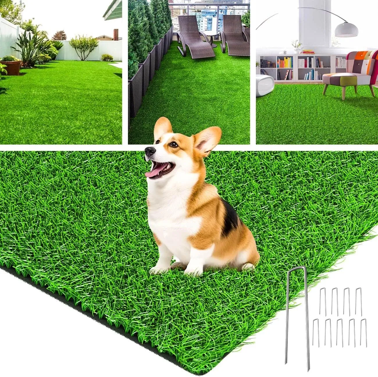 LOOBANI Artificial Grass Rug Indoor Outdoor, Realistic Synthetic Grass with Drainage Holes, Artificial Grass Turf for Balcony Garden Landscape Decoration, 5 Feet x 8 Feet