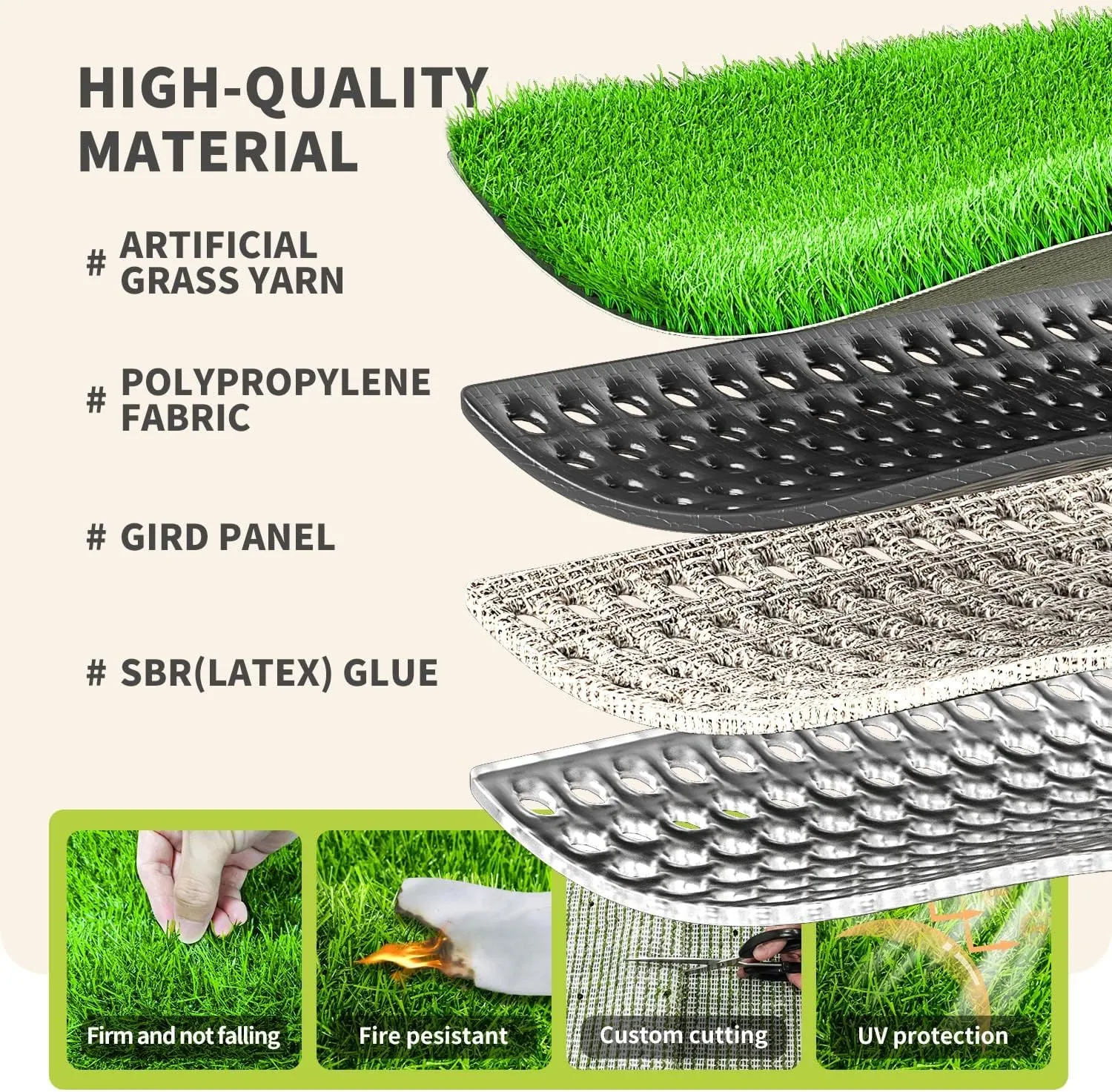LOOBANI Artificial Grass Rug Indoor Outdoor, Realistic Synthetic Grass with Drainage Holes, Artificial Grass Turf for Balcony Garden Landscape Decoration, 5 Feet x 8 Feet