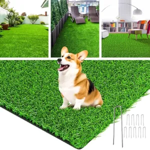 LOOBANI Artificial Grass Rug Indoor Outdoor, Realistic Synthetic Grass with Drainage Holes, Artificial Grass Turf for Balcony Garden Landscape Decoration, 5 Feet x 8 Feet