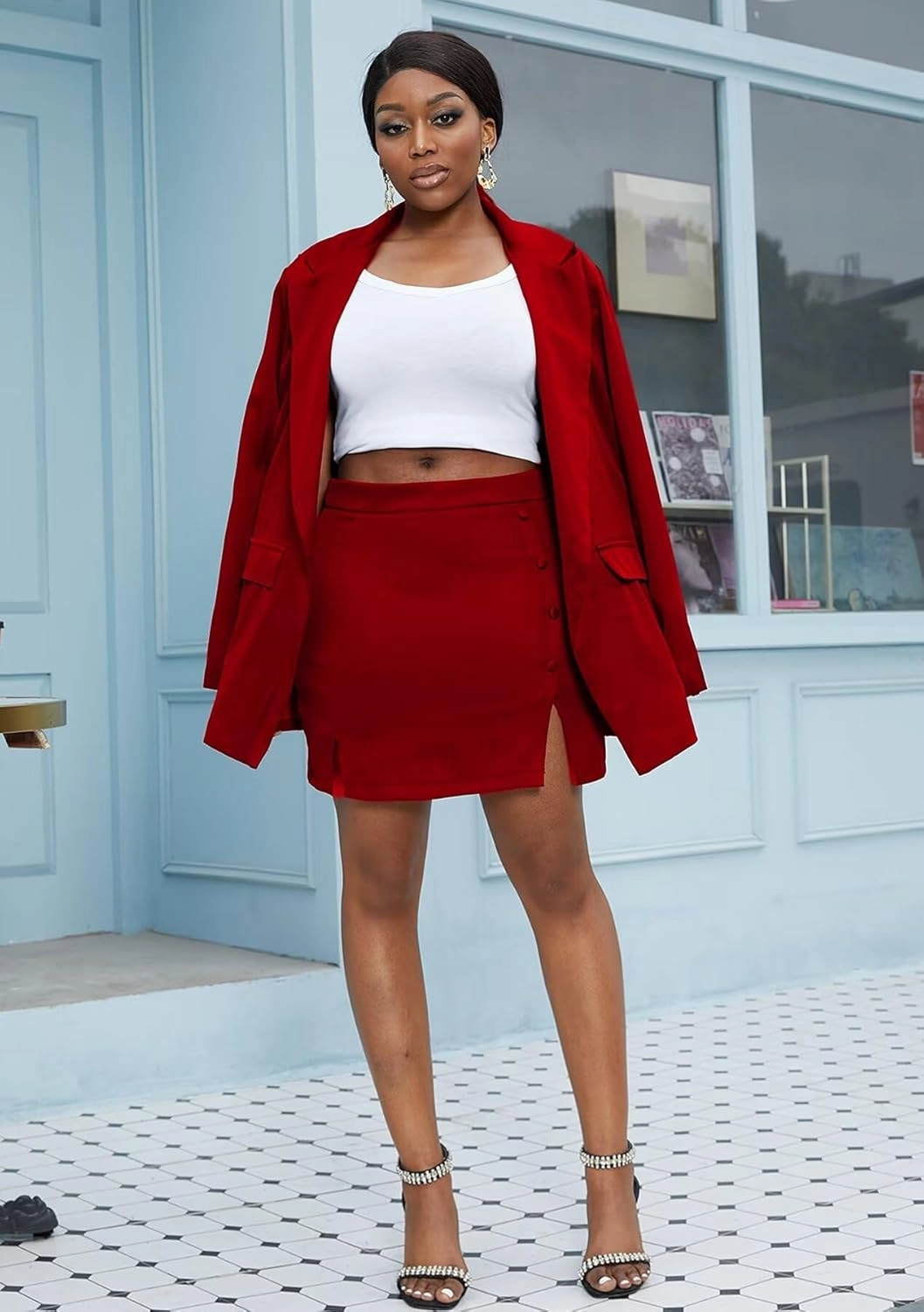 LROSEY Blazer Sets Women 2 Piece Outfits High Waisted Mini Skirt Suit Set for Casual Business Office