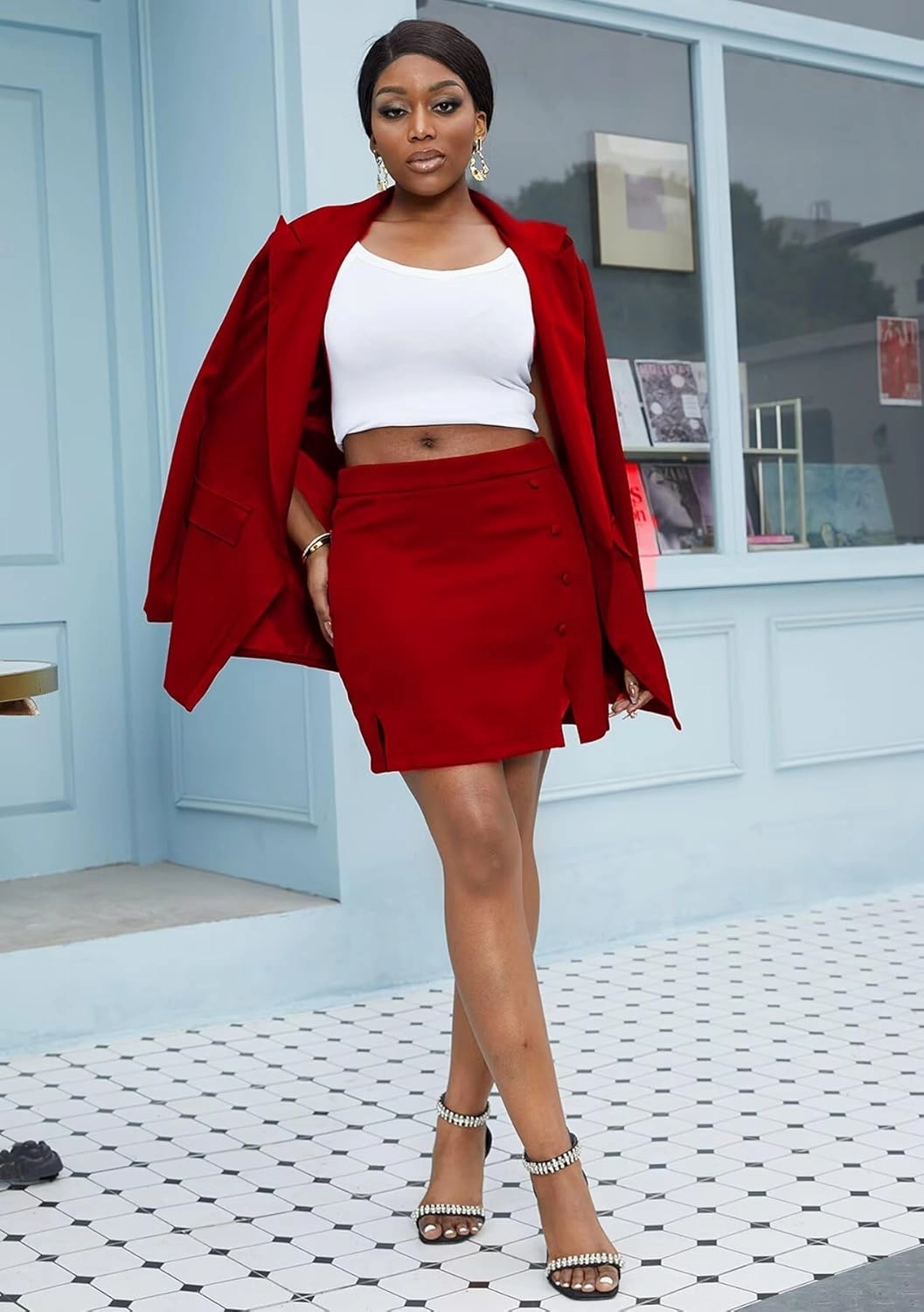 LROSEY Blazer Sets Women 2 Piece Outfits High Waisted Mini Skirt Suit Set for Casual Business Office