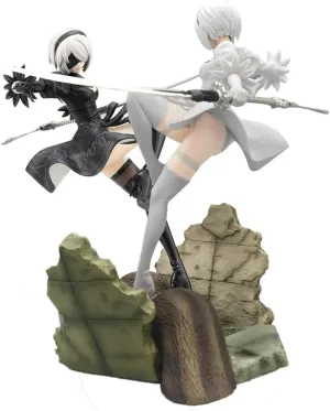 LUNK Yorha 2B Action Figure Anime Battle Scene No.2 Type B Figure 2Bautomata Figurine Statue PVC Sculpture Game 2B Merch Collectible Desktop Ornament 24cm/9.4in