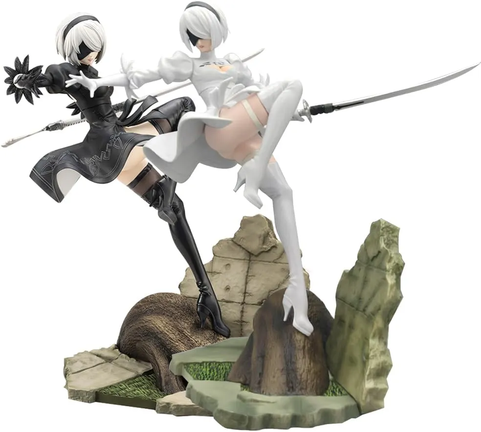 LUNK Yorha 2B Action Figure Anime Battle Scene No.2 Type B Figure 2Bautomata Figurine Statue PVC Sculpture Game 2B Merch Collectible Desktop Ornament 24cm/9.4in