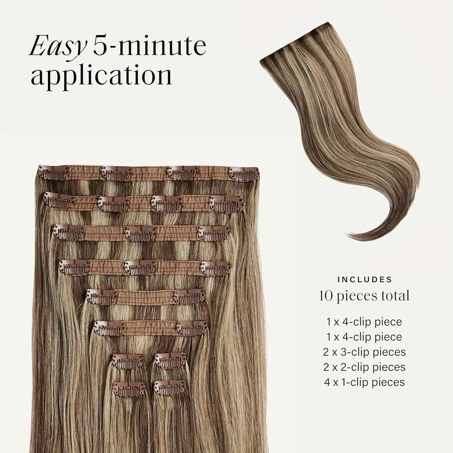 Luxy 100% Remy Human Hair, Classic 160g Clip-In Hair Extensions - 10 Wefts Multi-Dimensional Color for Natural Blending, Adds Volume & Length, Easy Apply & Remove 20" Ash Brown Balayage