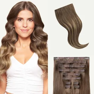 Luxy 100% Remy Human Hair, Classic 160g Clip-In Hair Extensions - 10 Wefts Multi-Dimensional Color for Natural Blending, Adds Volume & Length, Easy Apply & Remove 20" Ash Brown Balayage