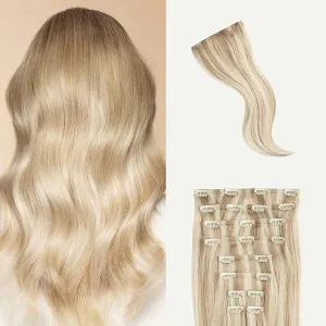 Luxy 100% Remy Human Hair, Classic 160g Clip-In Hair Extensions - 10 Wefts Multi-Dimensional Color for Natural Blending, Adds Volume & Length, Easy Apply & Remove 20" Beige Blonde Balayage