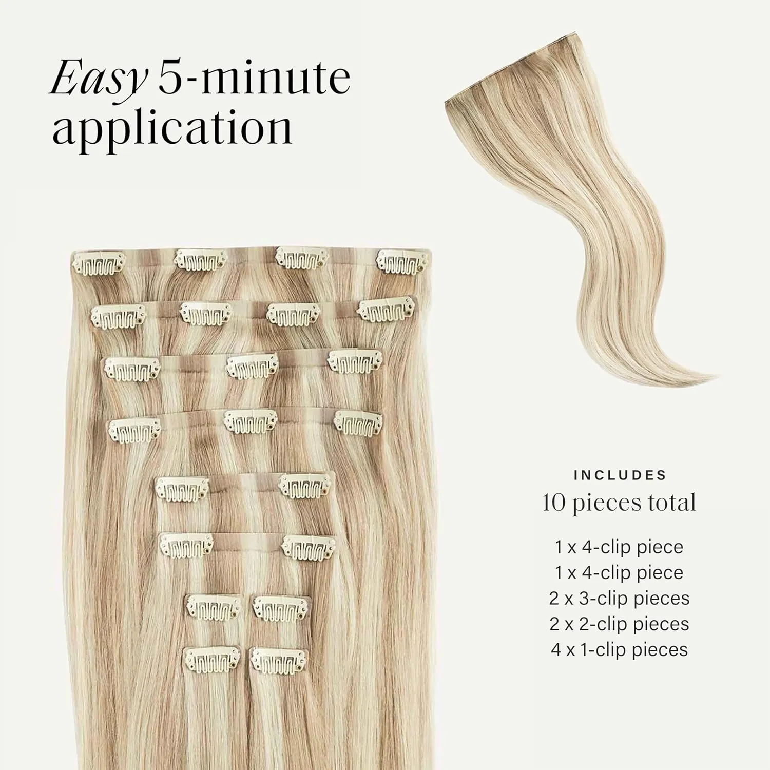 Luxy 100% Remy Human Hair, Classic 160g Clip-In Hair Extensions - 10 Wefts Multi-Dimensional Color for Natural Blending, Adds Volume & Length, Easy Apply & Remove 20" Beige Blonde Balayage
