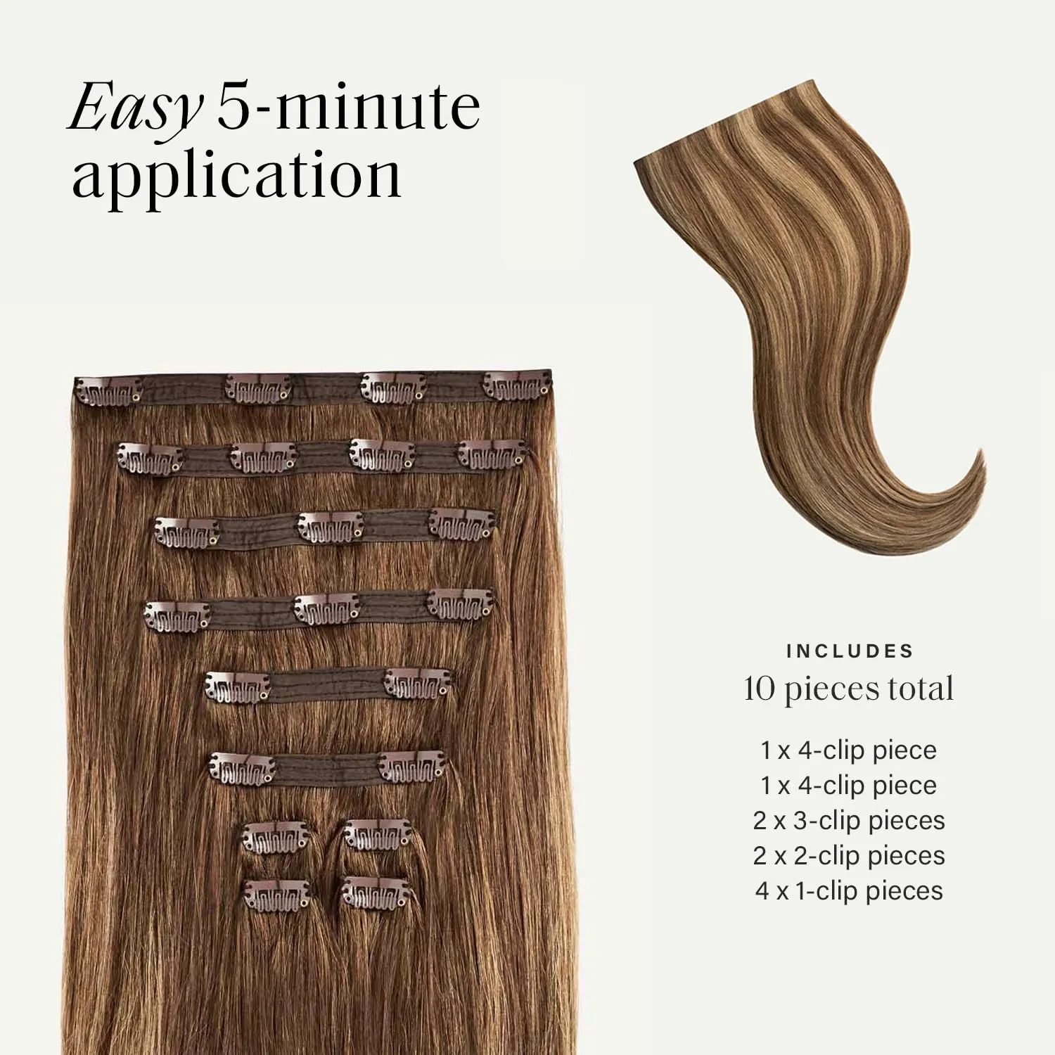 Luxy 100% Remy Human Hair, Classic 160g Clip-In Hair Extensions - 10 Wefts Multi-Dimensional Color for Natural Blending, Adds Volume & Length, Easy Apply & Remove 20" Chestnut Brown Highlights