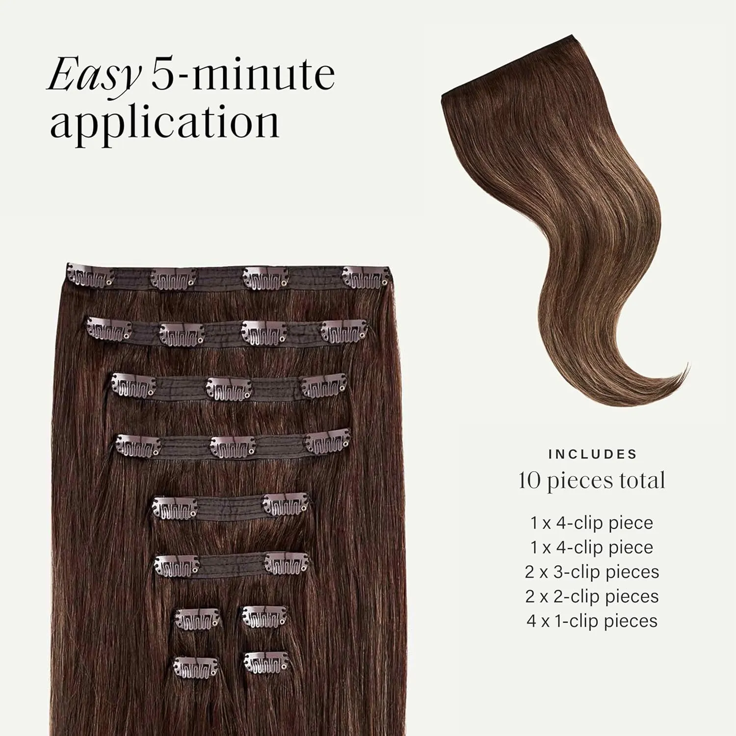 Luxy 100% Remy Human Hair, Classic 160g Clip-In Hair Extensions - 10 Wefts Multi-Dimensional Color for Natural Blending, Adds Volume & Length, Easy Apply & Remove 20" Chocolate Brown Balayage