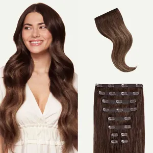 Luxy 100% Remy Human Hair, Classic 160g Clip-In Hair Extensions - 10 Wefts Multi-Dimensional Color for Natural Blending, Adds Volume & Length, Easy Apply & Remove 20" Chocolate Brown Balayage
