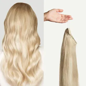 Luxy 100% Remy Human Hair – Halo Clip-In Hair Extensions –Natural Looking Volume & Length - One-Piece - Easy 5-Min Application 140 grams 16" Beige Blonde Balayage
