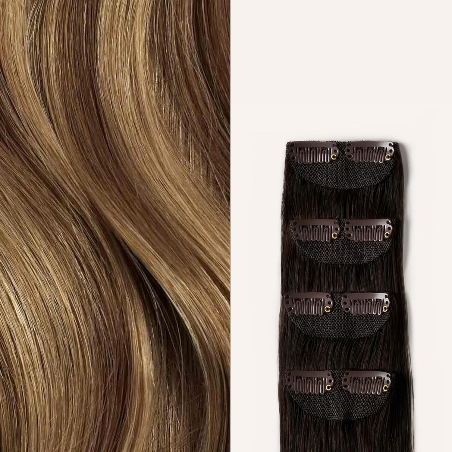 Luxy 100% Remy Human Hair – Scalp Hair Fill-Ins - Clip-Ins for Scalp & Part Line Coverage - Natural Coverage for Thinning Areas, Lightweight Mesh Bands 30 grams 12" Chestnut Brown Highlights