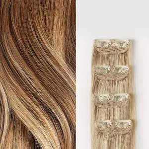 Luxy 100% Remy Human Hair – Scalp Hair Fill-Ins - Clip-Ins for Scalp & Part Line Coverage - Natural Coverage for Thinning Areas, Lightweight Mesh Bands 40 grams 16" Chestnut Brown Balayage