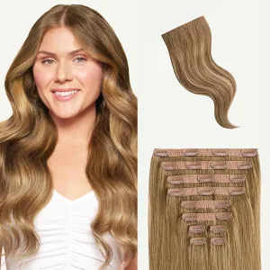 Luxy Hair 20" Bronde Balayage Thick Classic Clip-In Hair Extensions (220 grams) 100% Remy Human Hair, Thick, Natural,Volume, 10-Piece Set, Blends Easily