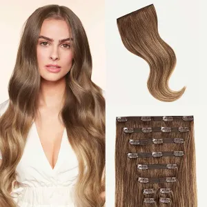 Luxy Hair 24" Chestnut Brown Balayage Classic Clip-In Hair Extensions (240 grams) 100% Remy Human Hair, Natural,Volume, 10-Piece Set, Blends Easily