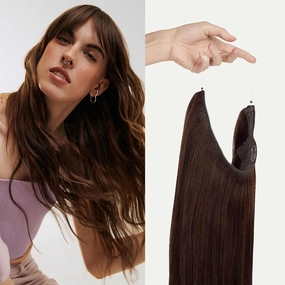 Luxy 100% Remy Human Hair – Halo Clip-In Hair Extensions –Natural Looking Volume & Length - One-Piece - Easy 5-Min Application 140 grams 16" Chocolate Brown Halo