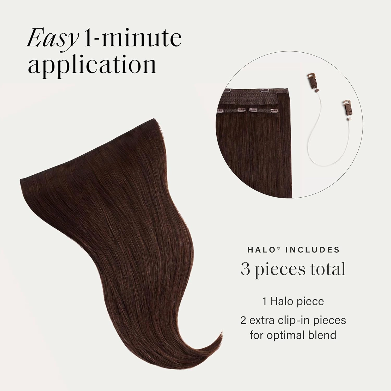 Luxy 100% Remy Human Hair – Halo Clip-In Hair Extensions –Natural Looking Volume & Length - One-Piece - Easy 5-Min Application 140 grams 16" Chocolate Brown Halo