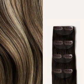 Luxy 100% Remy Human Hair – Scalp Hair Fill-Ins - Clip-Ins for Scalp & Part Line Coverage - Natural Coverage for Thinning Areas, Lightweight Mesh Bands 30 grams 12" Ash Brown Highlights