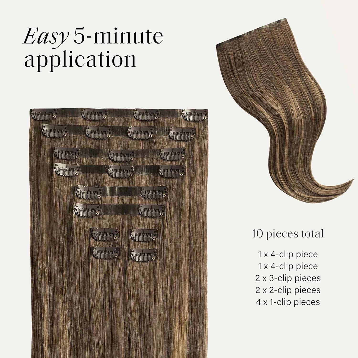 Luxy 100% Remy Human Hair - Seamless Clip-In Hair Extensions - Multi-Dimensional Color for Natural Blending, Adds Volume & Length 240 grams 24" Ash Brown Balayage